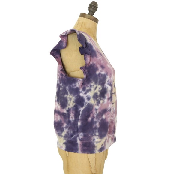 T. La Anthropologie Tie Dye Ruffled Sleeveless Sweatshirt Tank S Purple NWT B90 - Picture 3 of 6